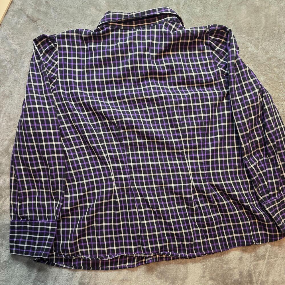 Chaps Button Up Shirt Womens 2X Black Purple Plaid Long Puff Sleeve Cotton - Picture 8 of 8